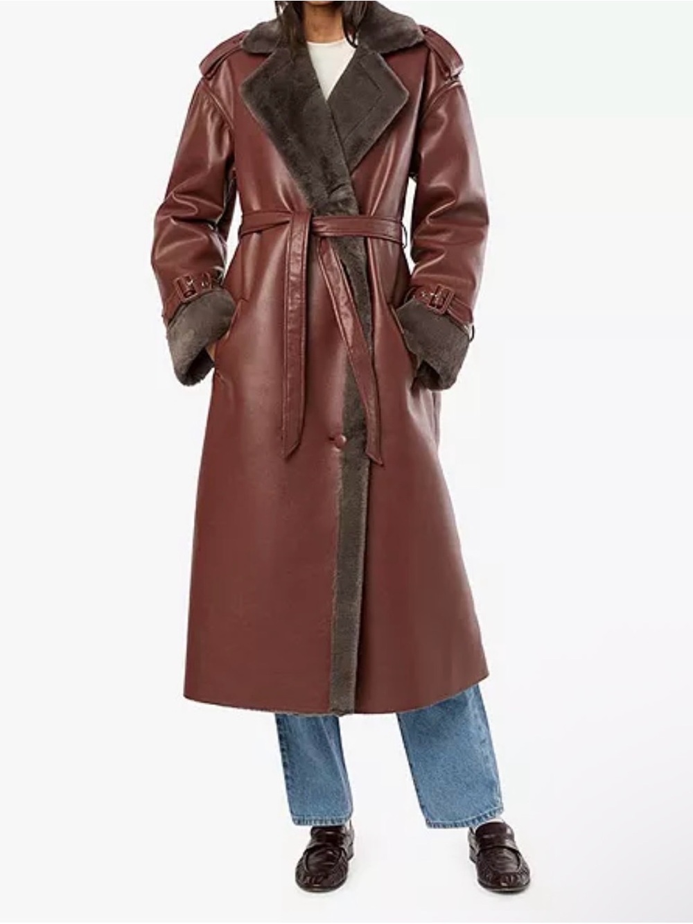 WeWoreWhat Leather Faux Fur Maroon Jacket in XXS
